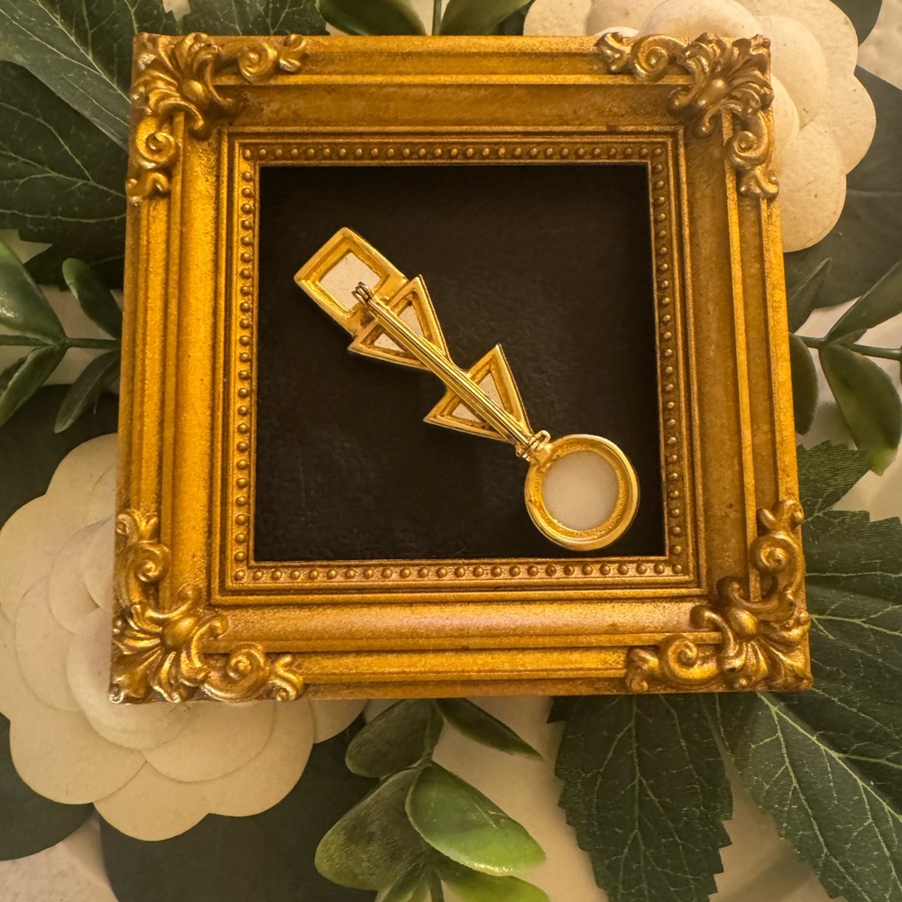 VTG Gold Pearl Crystal Geometric Brooch - Picture 9 of 11